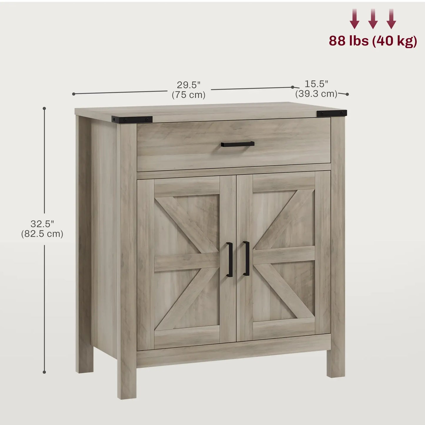 Farmhouse Buffet Cabinet, 1 Drawer, Storage Cabinet, Adjustable Shelf, Grey Bar Cabinets at Gallery Canada