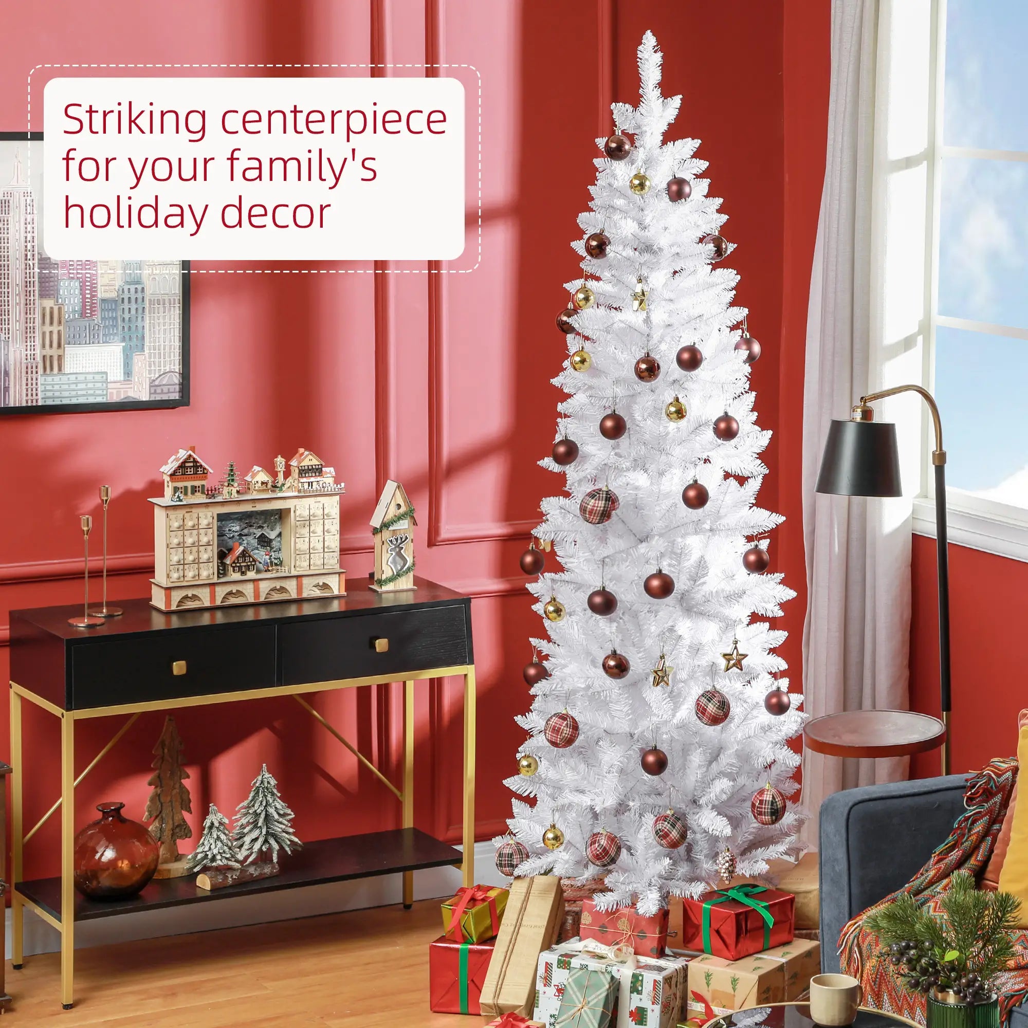 7ft Pencil Artificial Christmas Tree, 687 Branch Tips, Steel Base, White Pencil Christmas Trees at Gallery Canada
