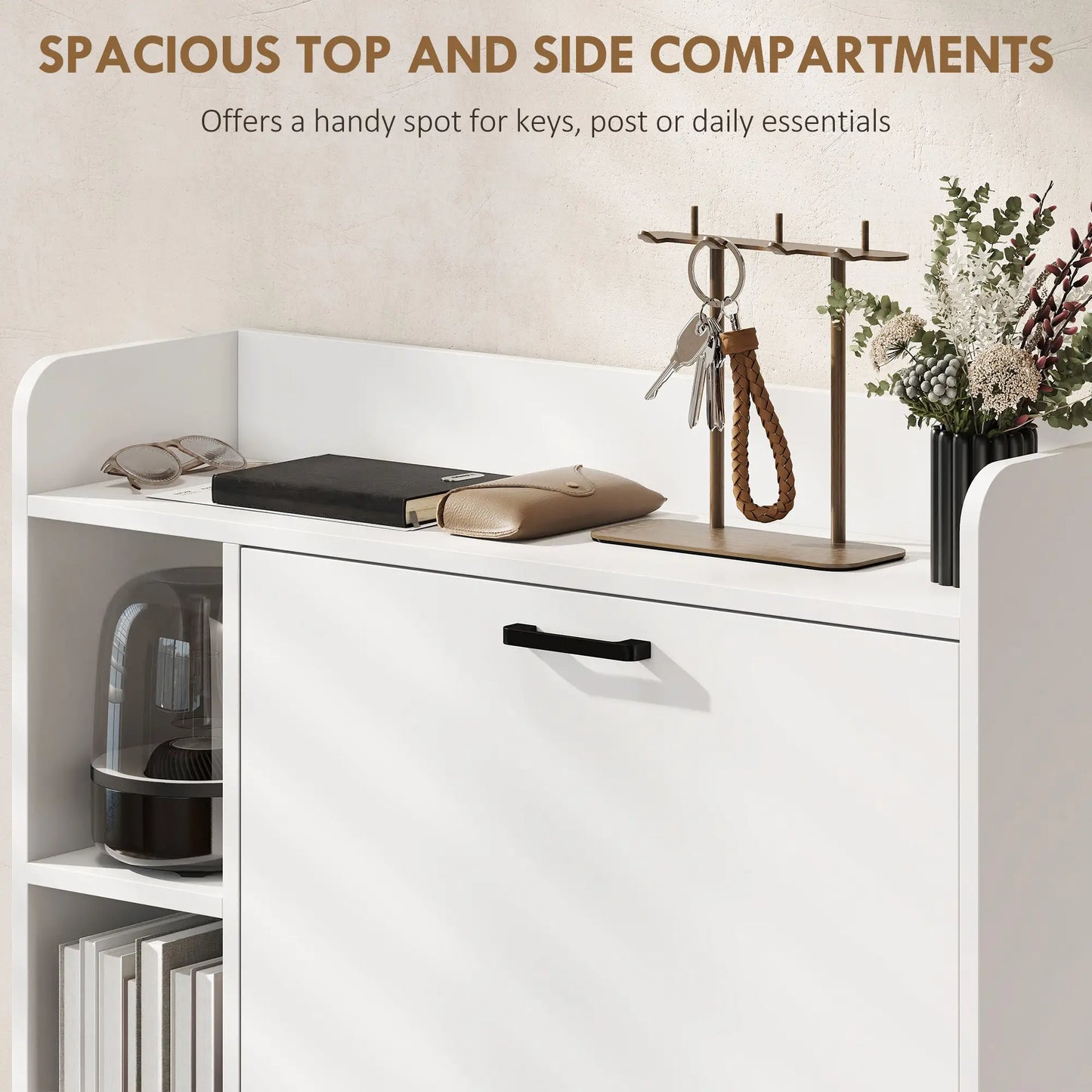 Shoe Cabinet With 2 Flip Drawers, 8-12 Pairs, White