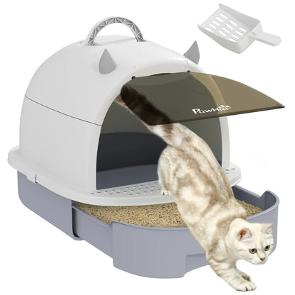 Cat Litter Box with Lid, Front Door Flap, Scoop, Grey Cat Litter Box Enclosures at Gallery Canada