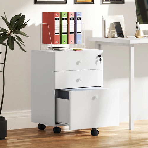 3-Drawer Small Filing Cabinet with Lock, Vertical Office Storage, White