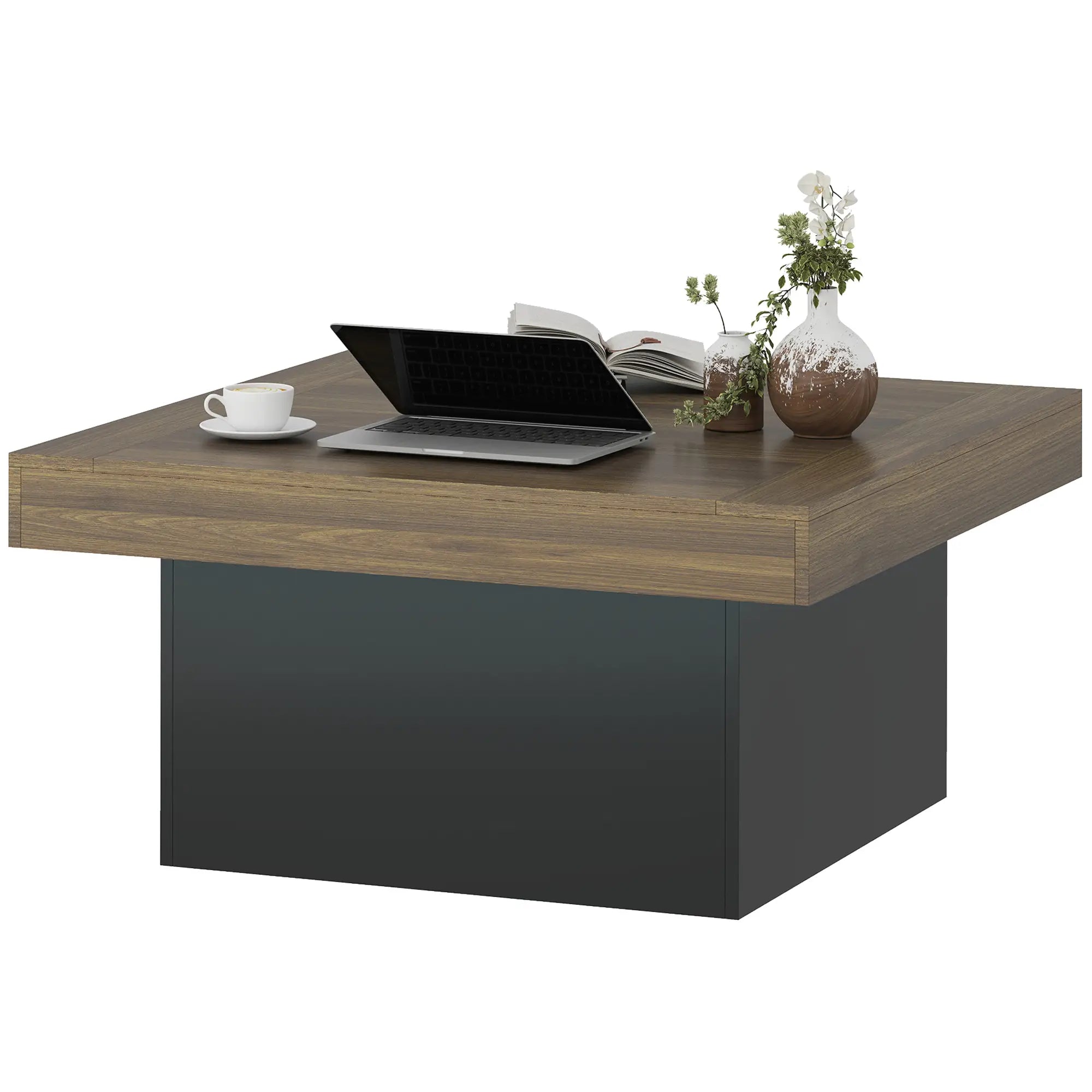 Square Coffee Table with LED Lights, 35-inch, Walnut Coffee Tables Walnut, Black at Gallery Canada