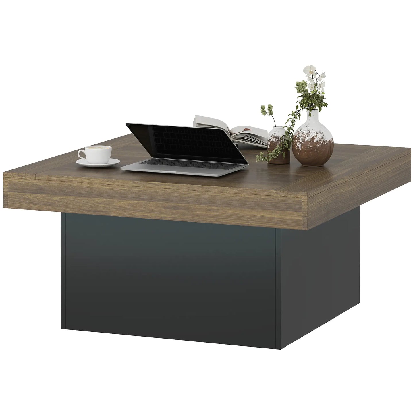 Square Coffee Table with LED Lights, 35-inch, Walnut Coffee Tables Walnut, Black at Gallery Canada