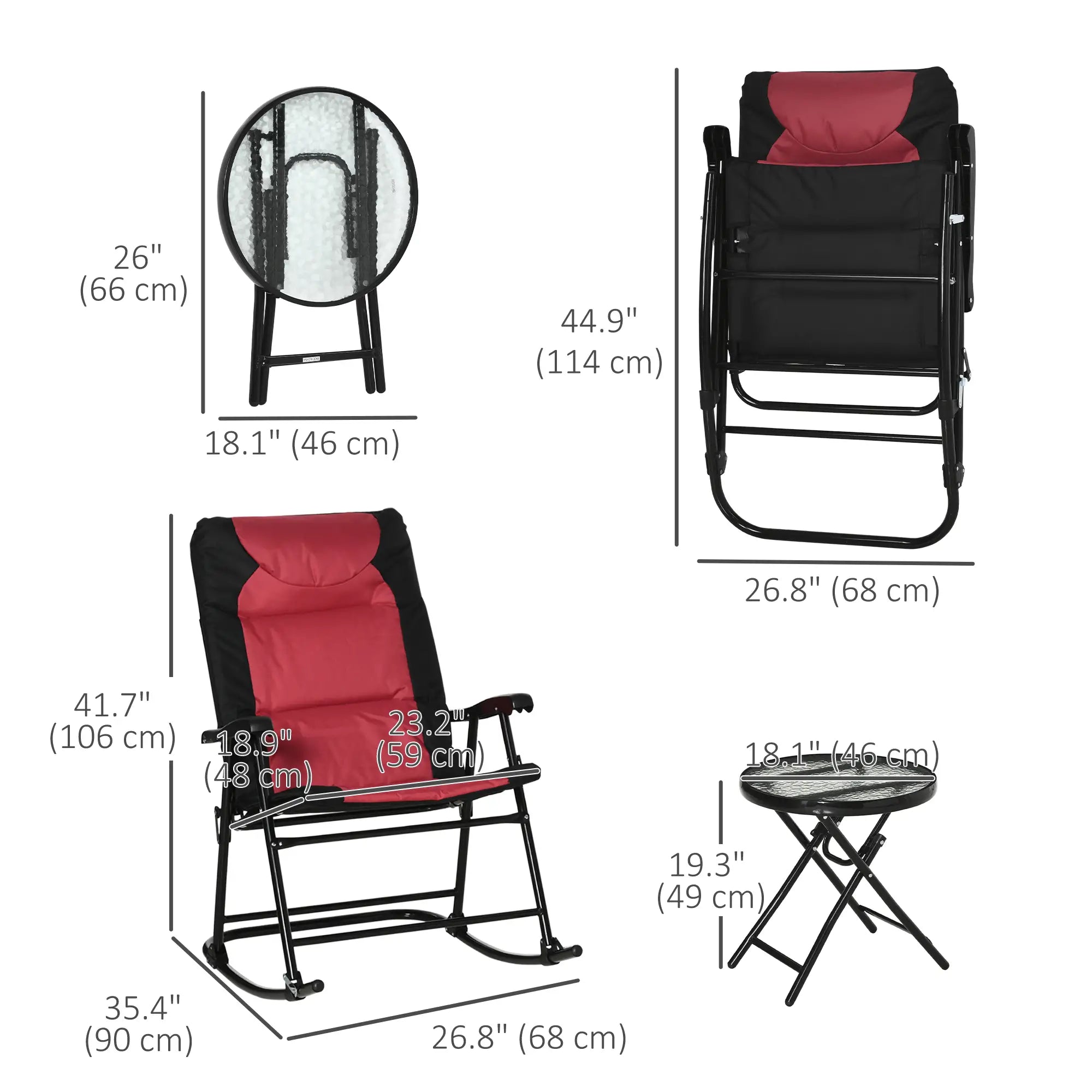 3pc Patio Rocking Chair Set, Foldable, Outdoor, Red Outdoor Rocking Chairs at Gallery Canada