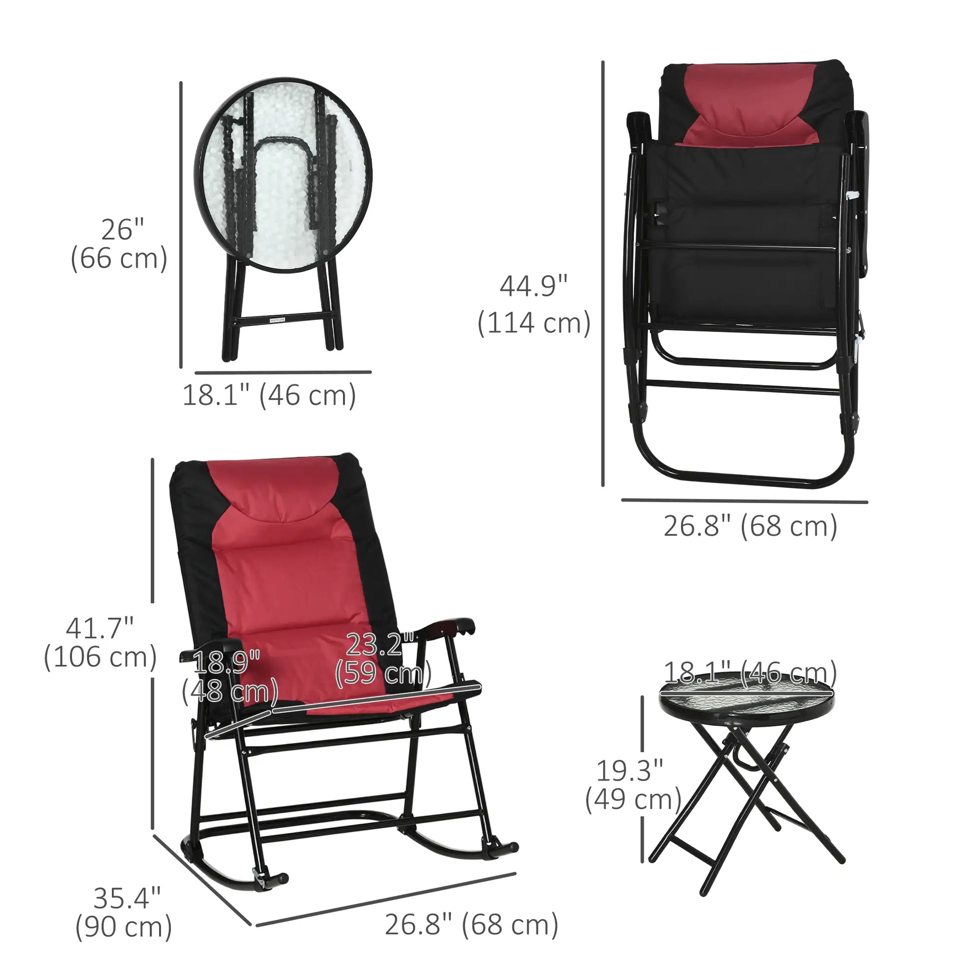3pc Patio Rocking Chair Set, Foldable, Outdoor, Red Outdoor Rocking Chairs at Gallery Canada
