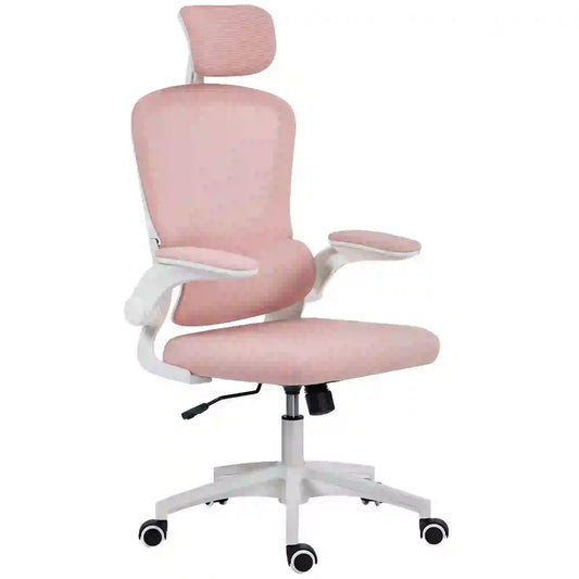 Ergonomic Mesh Office Chair, High Back, Rotatable Headrest, Flip-Up Armrests, Lumbar Support, Pink Task Chairs Pink at Gallery Canada