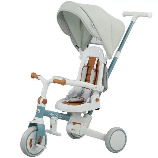 7 in 1 Toddler Tricycle, Adjustable Parent Handle, Canopy, Storage Bag, Brake, Blue Tricycles for Kids Blue at Gallery Canada