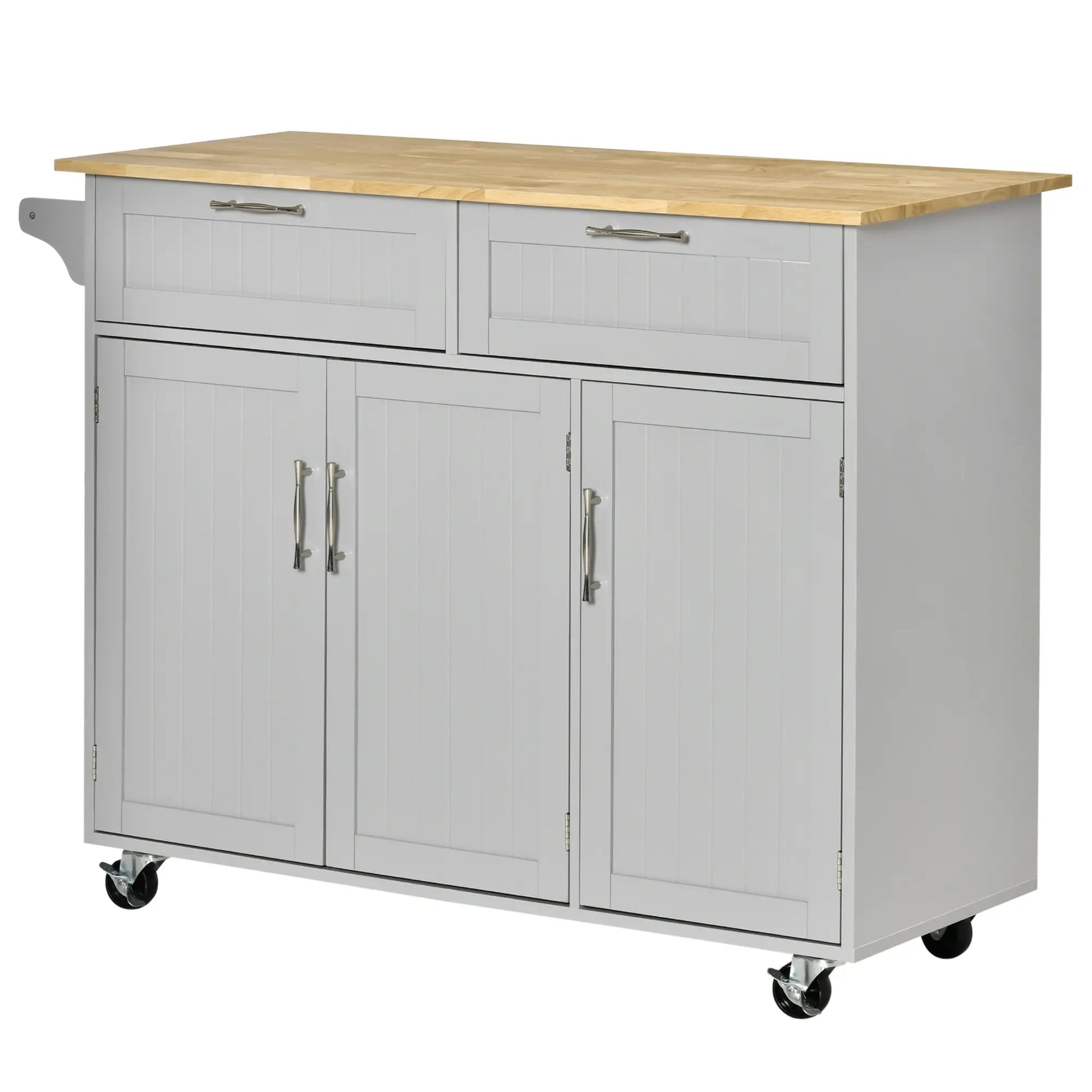 Rolling Kitchen Island, Cart with 2 Drawers, 3 Door Cabinets, 3-Doors, Grey Kitchen Islands & Kitchen Carts at Gallery Canada
