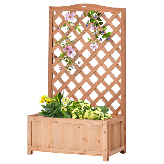 Wood Planter with Trellis, Raised Garden Bed, 28" x 11" x 46", Brown Wooden Planter Boxes Brown at Gallery Canada