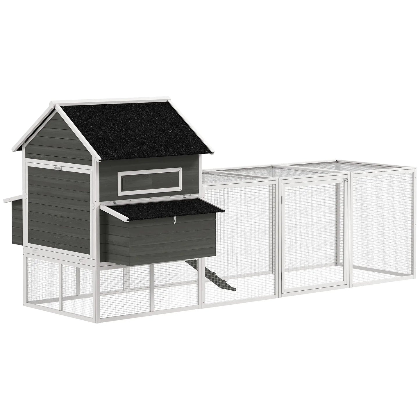 Wooden Chicken Coop With Run, Nesting Box, 137", Dark Grey Chicken Coops Dark Grey at Gallery Canada