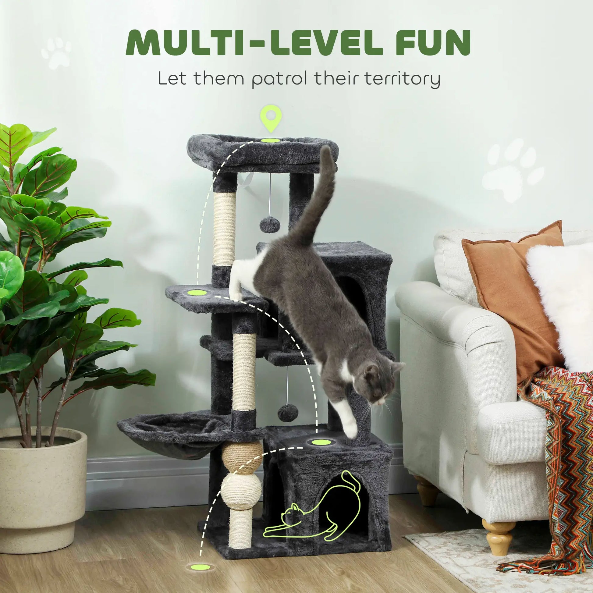 42" Cat Tree, Multi-Level with Perch, Hammock, Condos, Scratching Posts Cat Trees at Gallery Canada