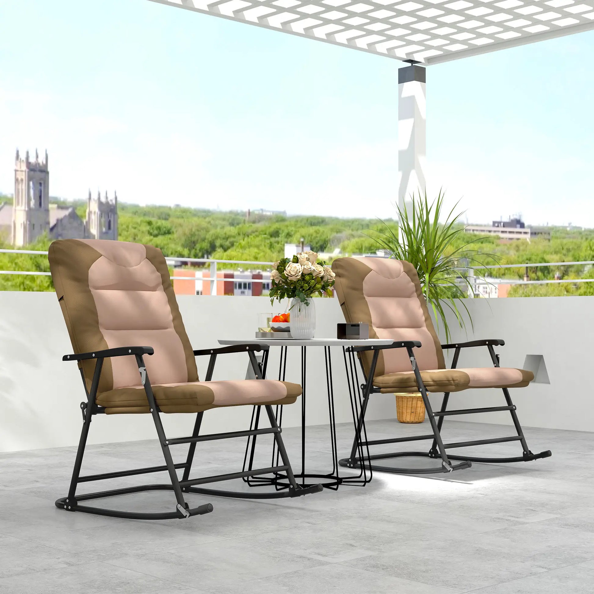 Folding Rocking Chair Set, 2 Padded Rockers with Armrest, Light Brown Outdoor Rocking Chairs at Gallery Canada