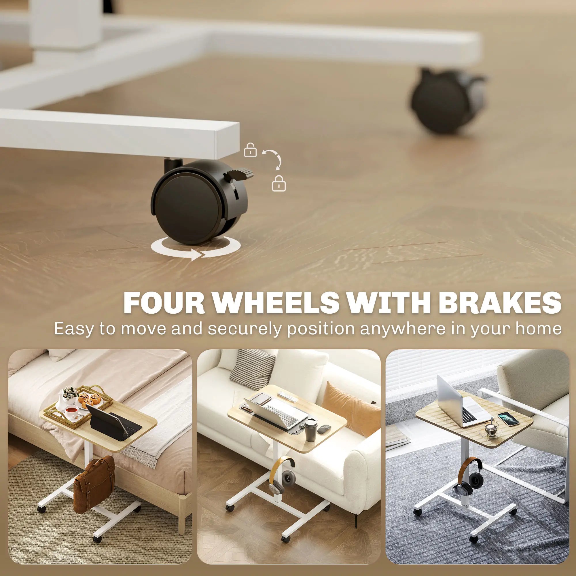 Adjustable Standing Desk, Pneumatic Sit Stand, Wheels, Headphone Hook, Natural Office Desks & Work Stations at Gallery Canada