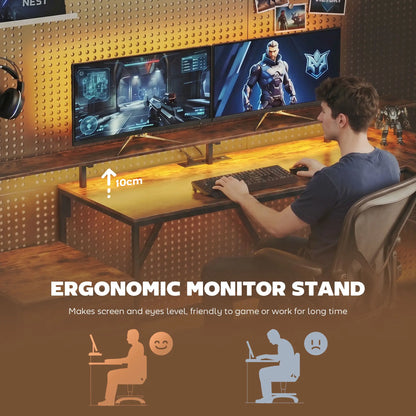 76" Gaming Desk, RGB Lights, USB Ports, Monitor Stand, Rustic Brown Gaming Desks at Gallery Canada