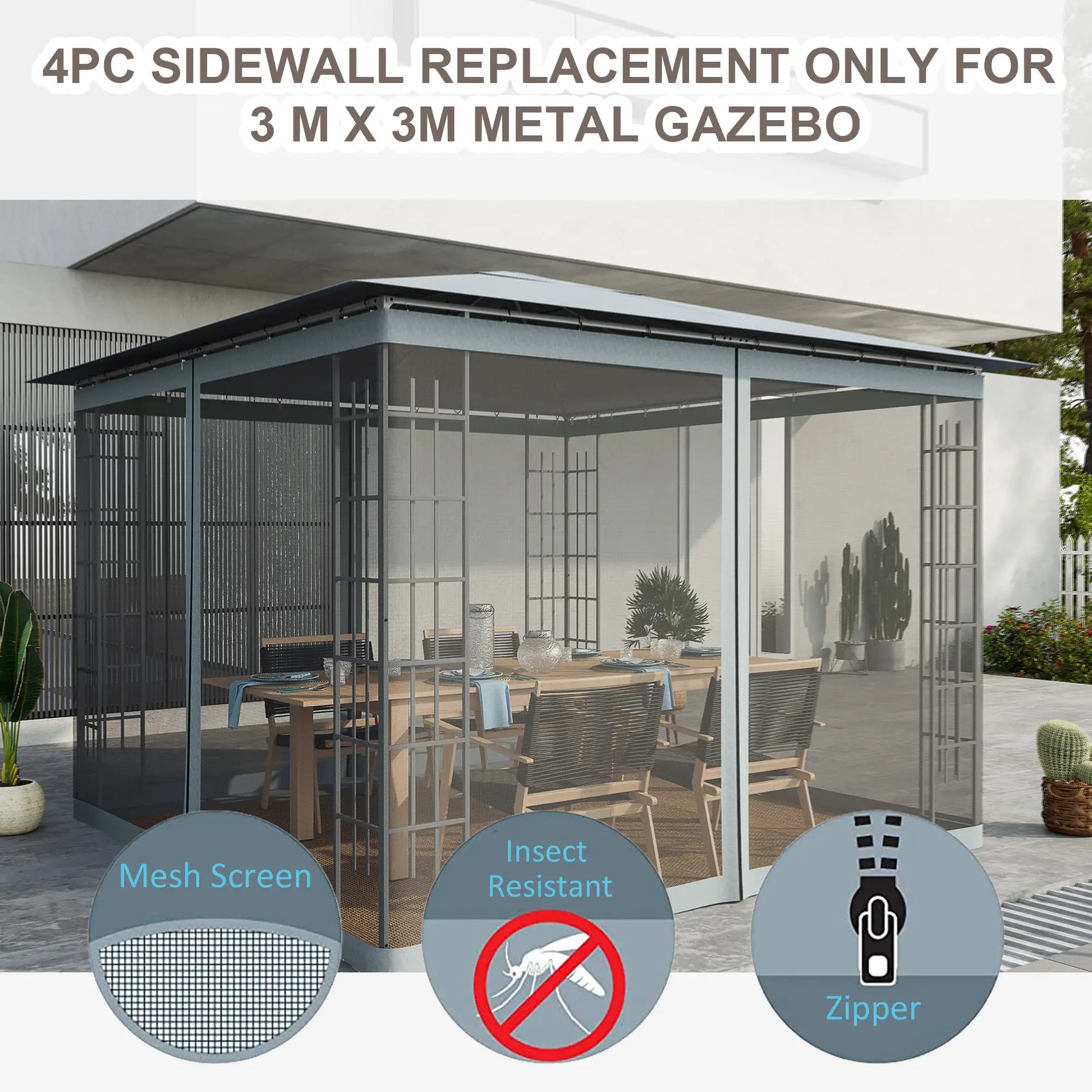 Replacement Mosquito Netting, 10' x 10', Black, Dark Grey Gazebo Sidewalls at Gallery Canada