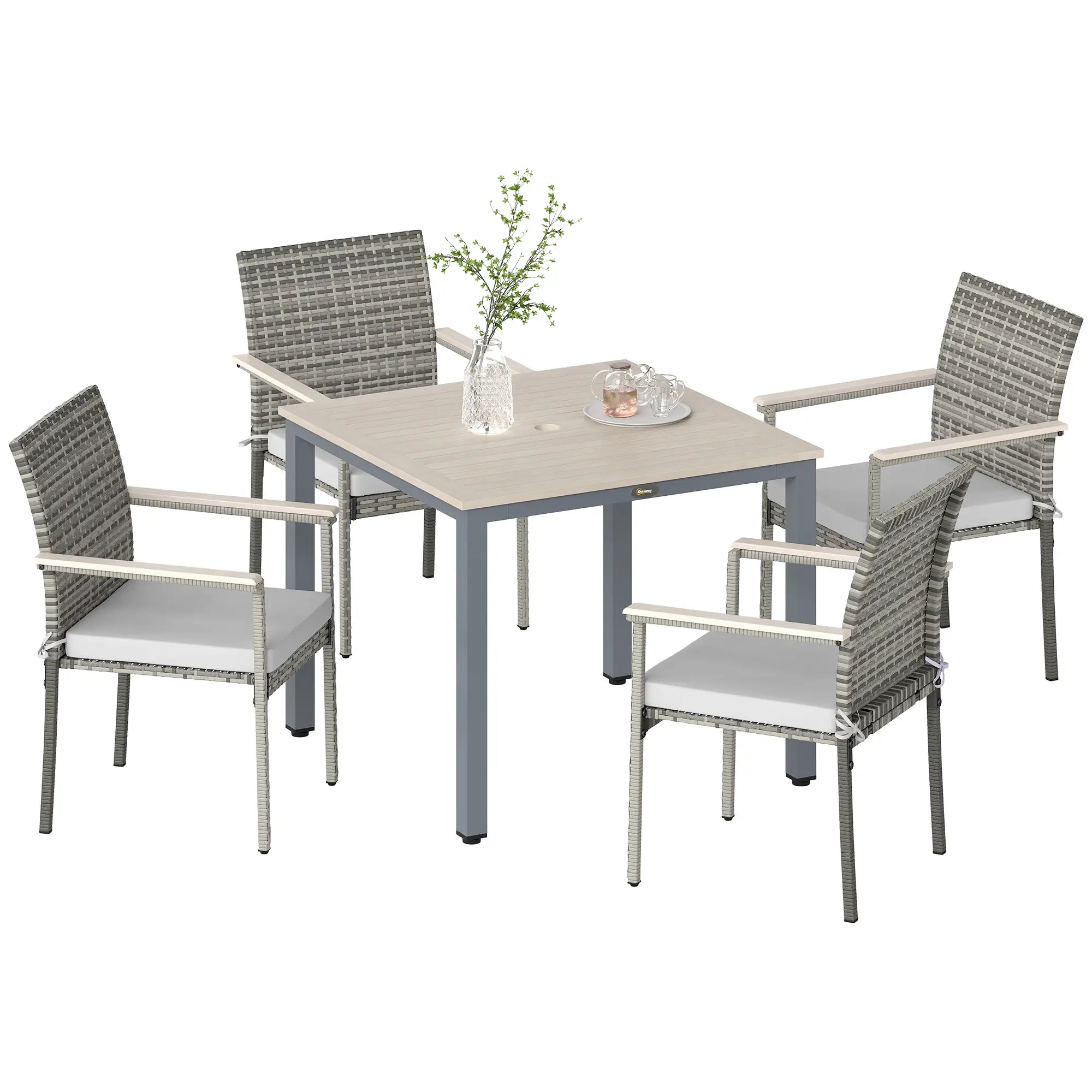 5-Piece Wicker Outdoor Furniture Set, Rattan Patio Dining with Cushions, Grey Patio Furniture Sets at Gallery Canada