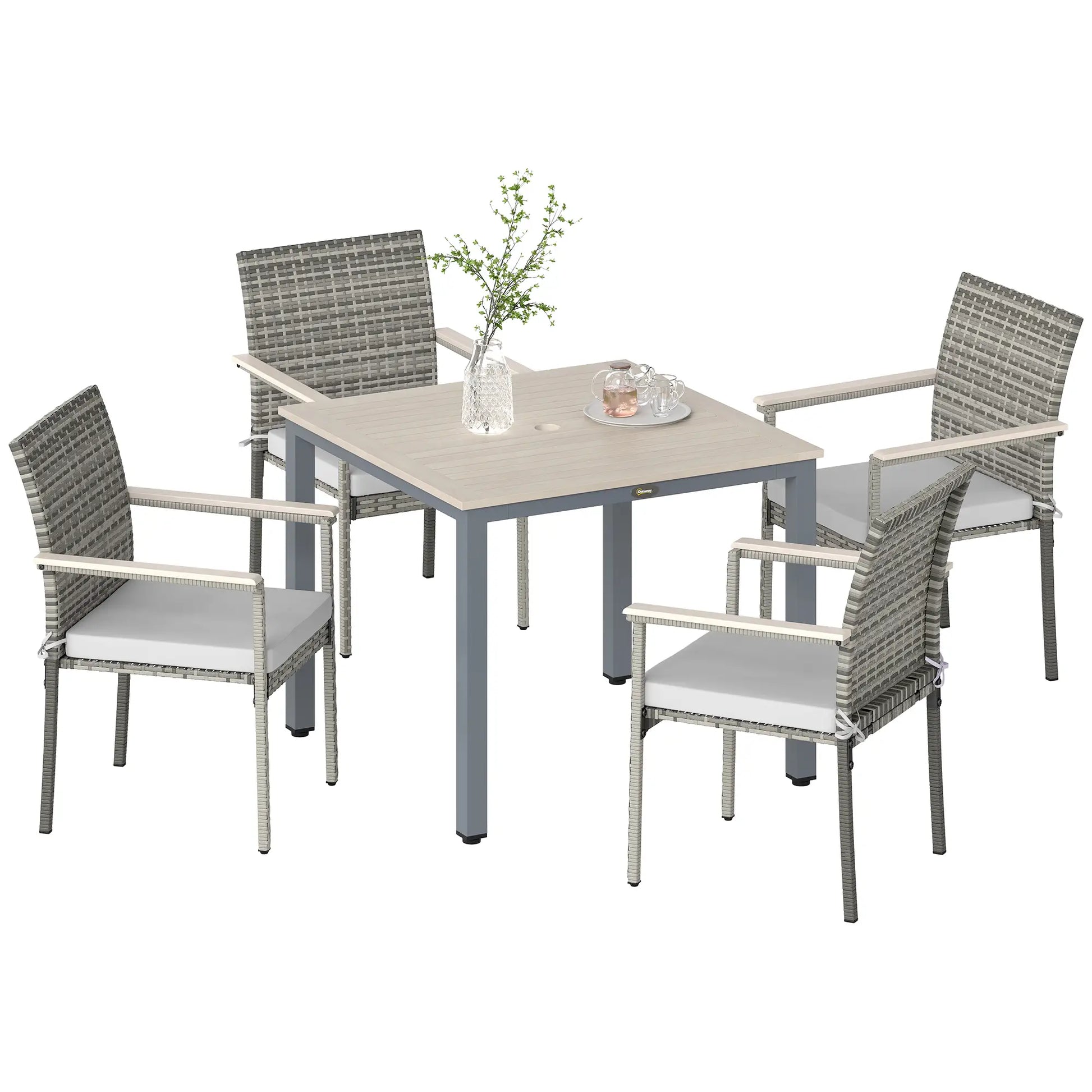 5-Piece Wicker Outdoor Furniture Set, Rattan Patio Dining with Cushions, Grey Patio Furniture Sets at Gallery Canada