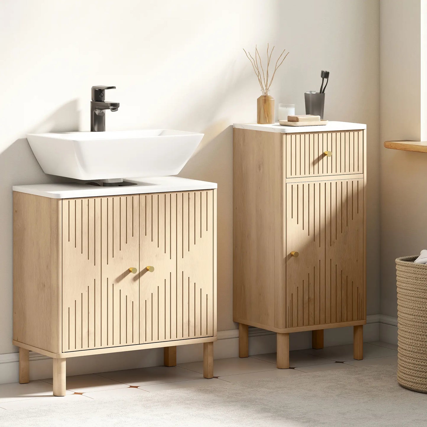 Floor Standing Bathroom Vanity, Bathroom Vanity Cabinet with Adjustable Shelf, Oak Sink Cabinets at Gallery Canada