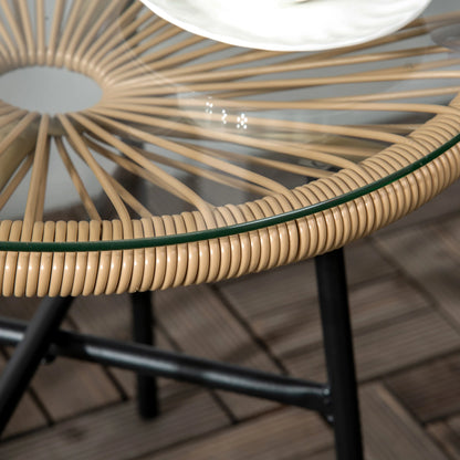 Round Rattan Side Table, Outdoor, PE Rattan, Tempered Glass Top, Beige Patio Side Tables at Gallery Canada