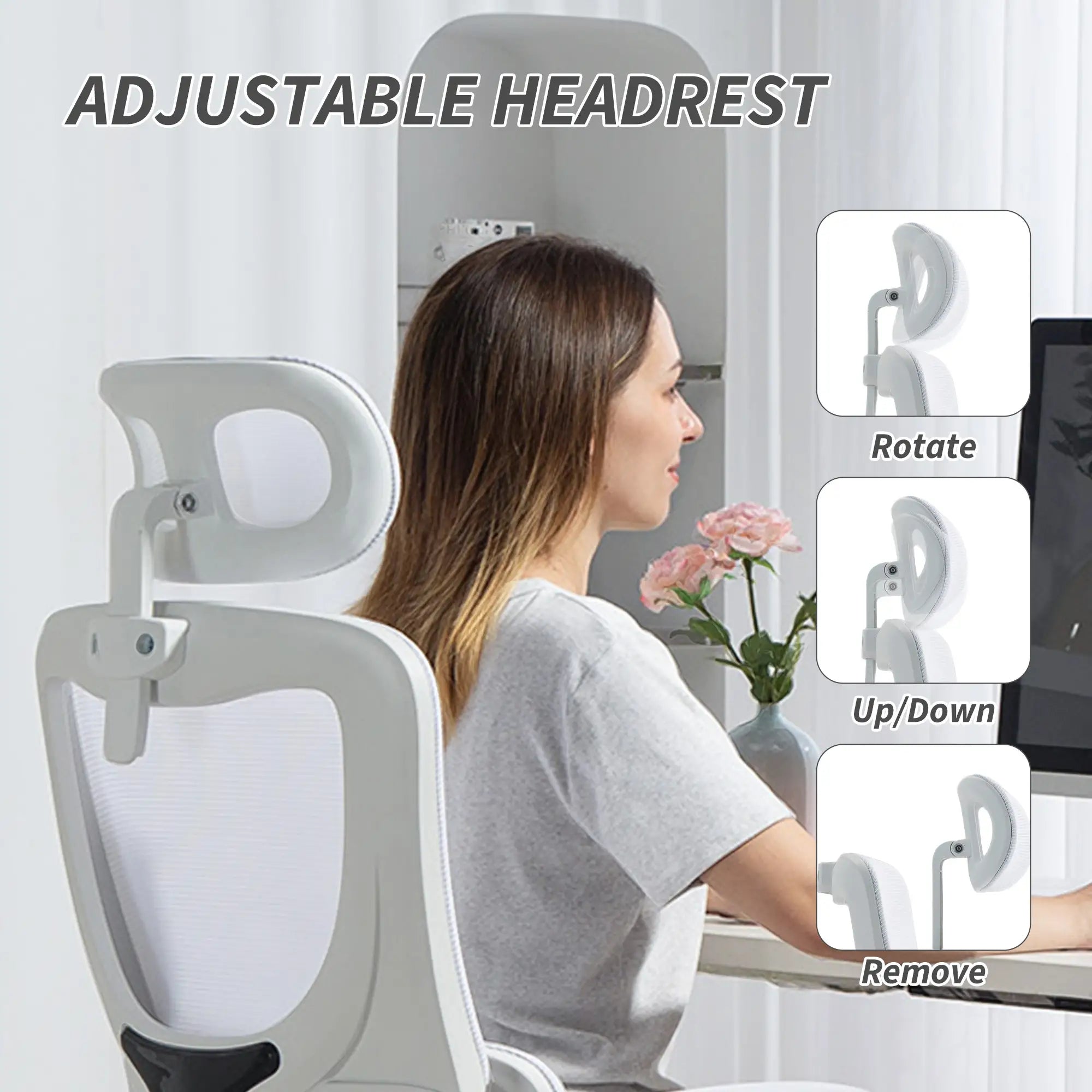 High Back Office Chair, Mesh Computer Chair, Adjustable Height, Cream White Office Chairs at Gallery Canada
