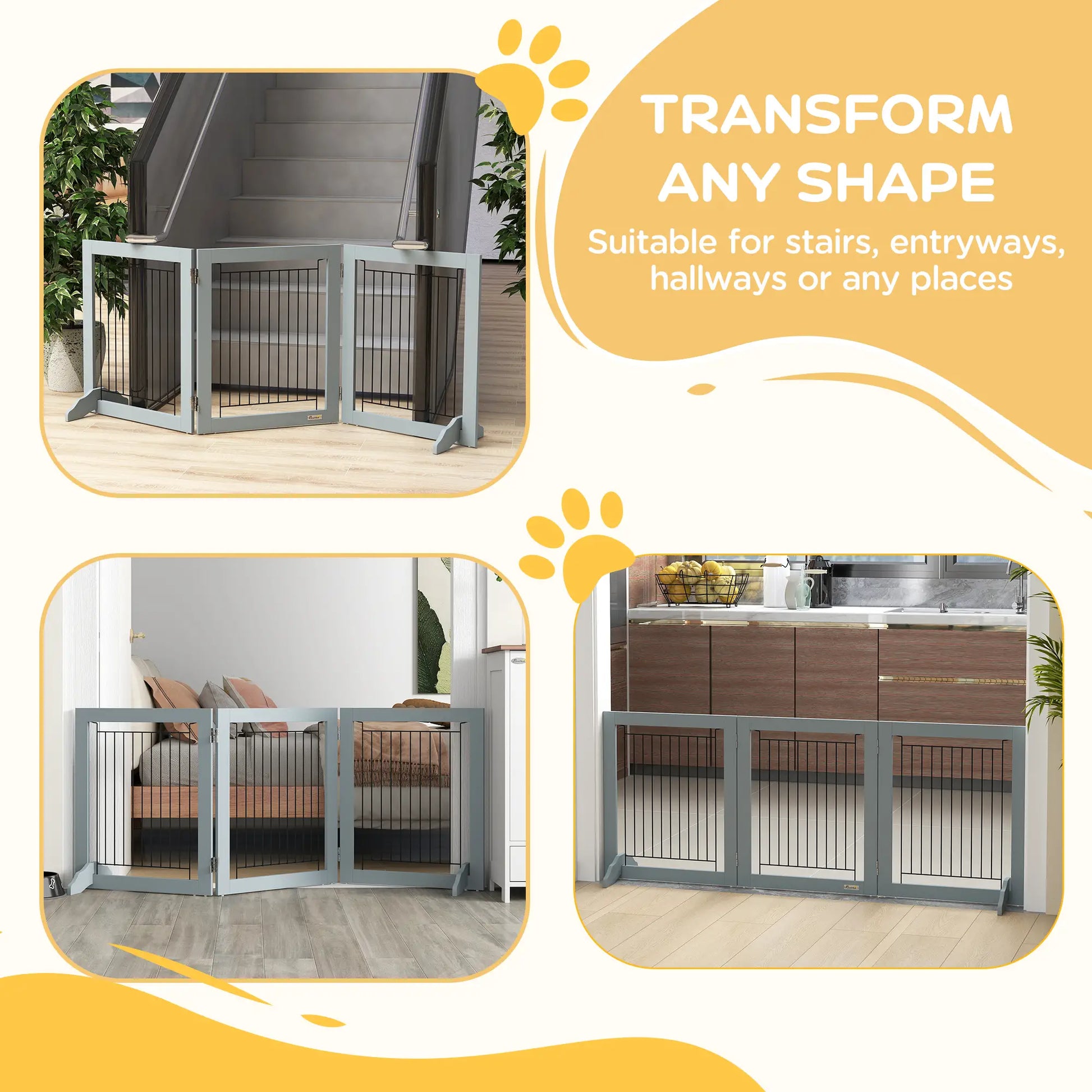 Freestanding Pet Gate, 24" High, 3 Panels, Grey Houses, Kennels & Pens at Gallery Canada