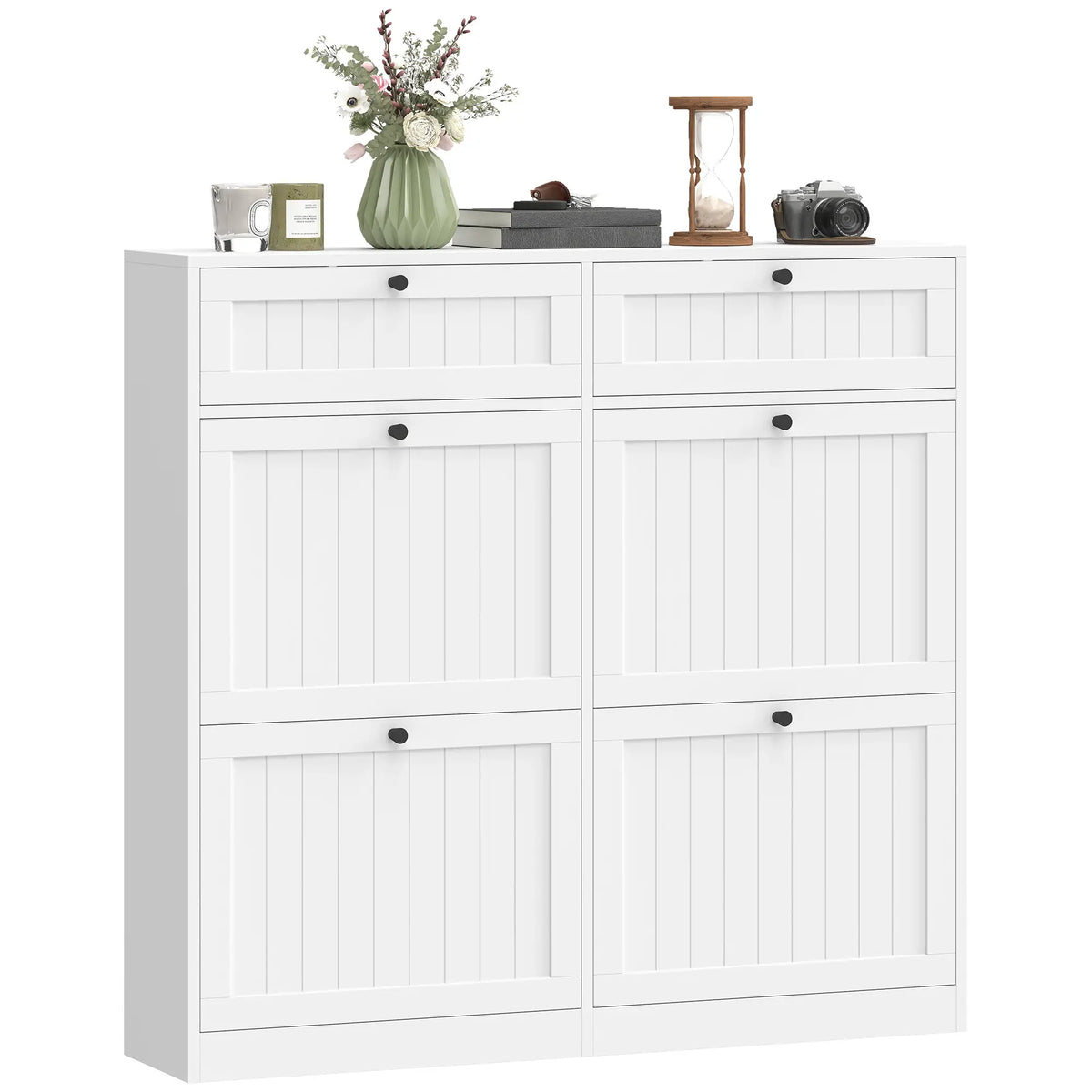 Shoe Cabinet With 2 Flip Drawers, Farmhouse Narrow Storage, White Shoe Storage Cabinets & Racks White at Gallery Canada
