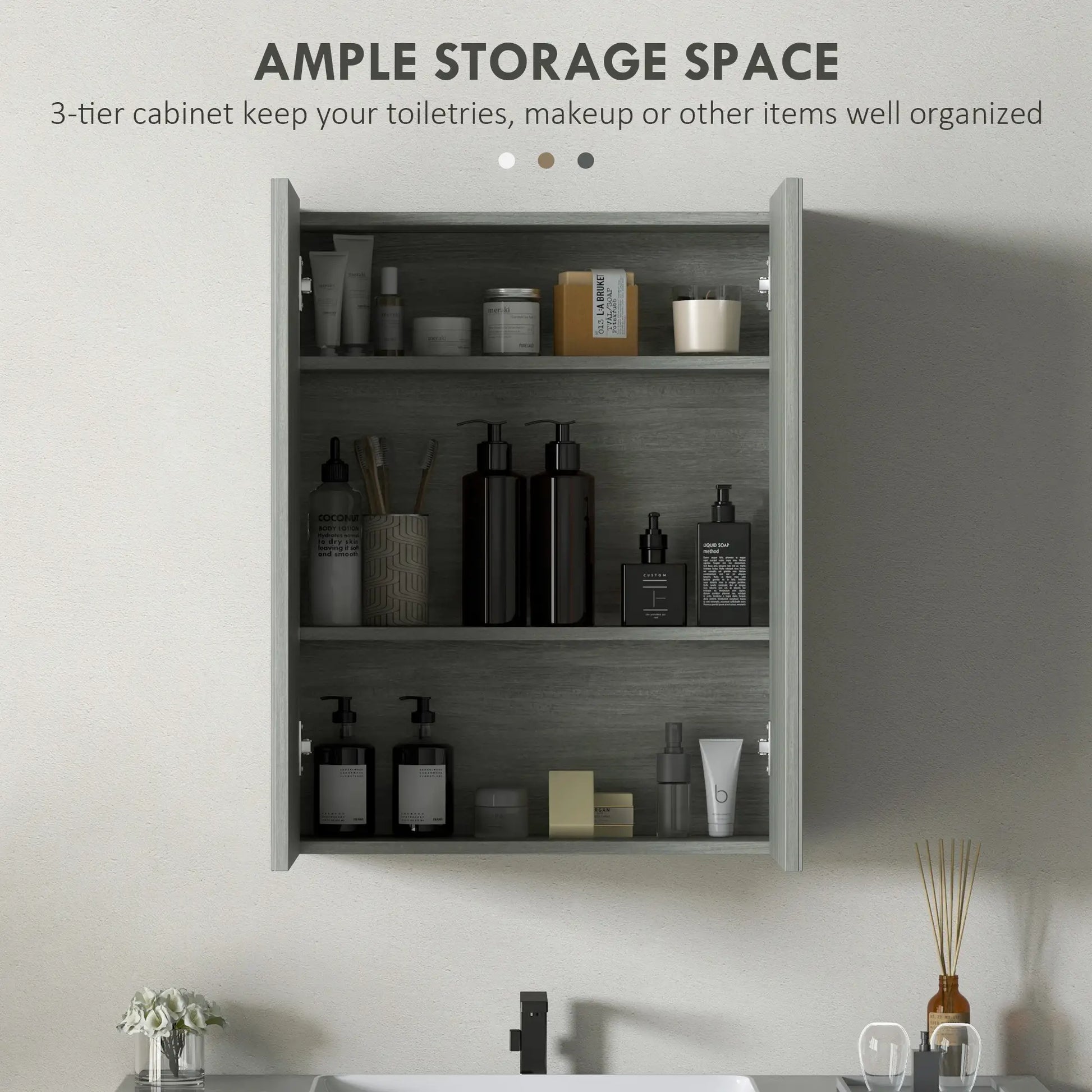 Wall Mount Mirrored Medicine Cabinet, Adjustable Shelf, Double Soft Closing Doors, Grey Mirror Medicine Cabinets at Gallery Canada