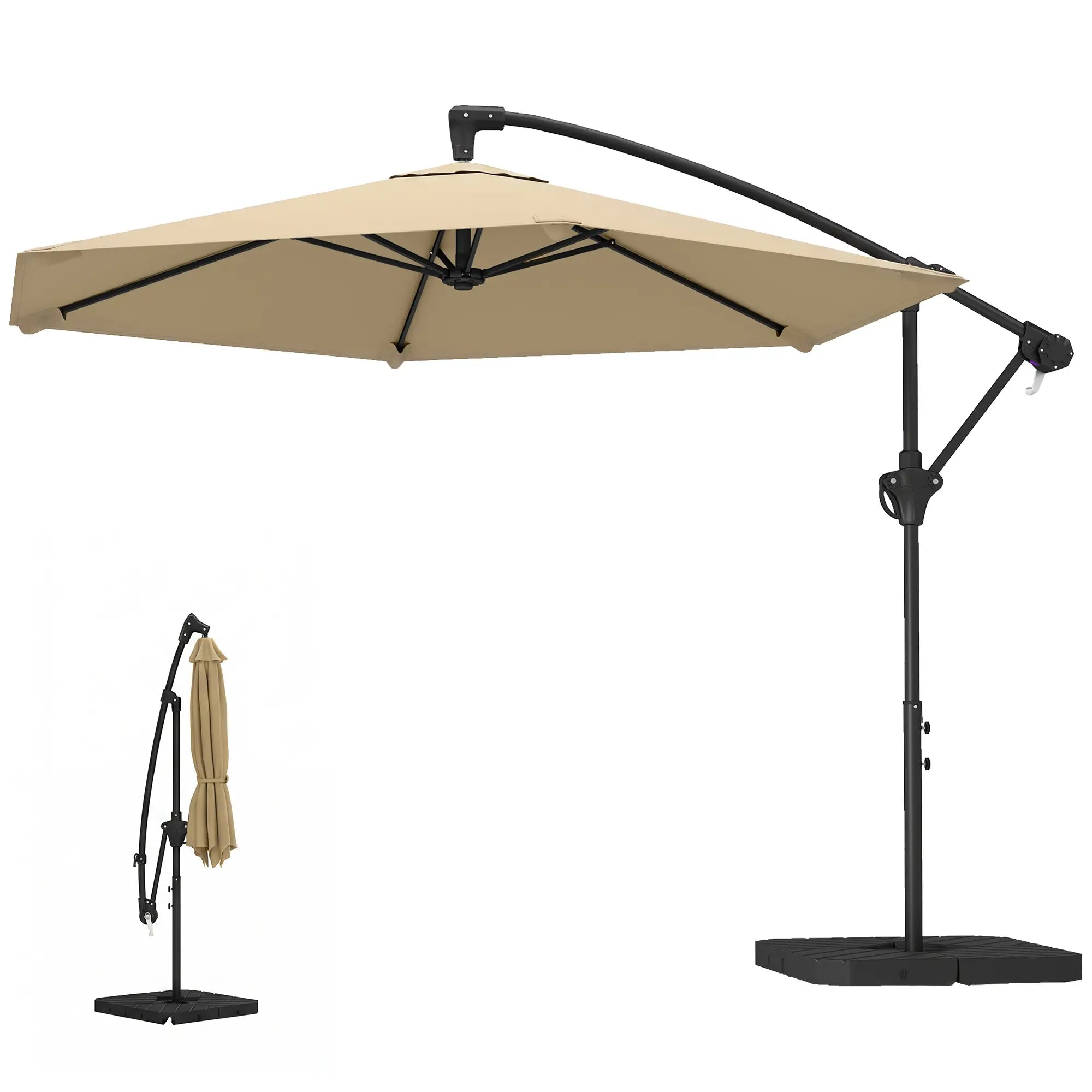 9.7 ft Offset Patio Umbrella, Water/Sand Fillable Weights, Khaki Offset Cantilever Umbrellas Khaki at Gallery Canada