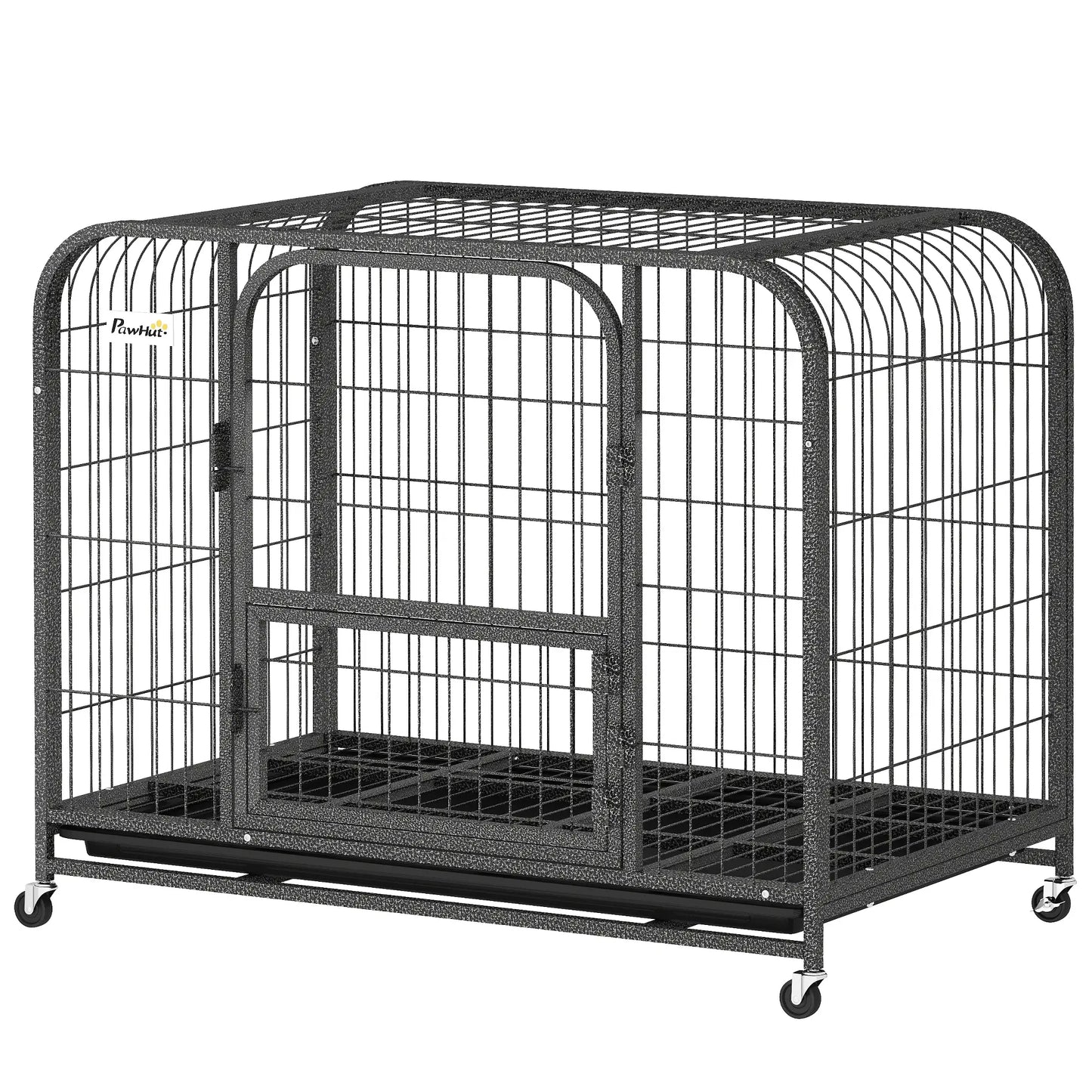 37 Inch Heavy Duty Dog Crate, Large Metal Cage With Lockable Wheels Dog Cages & Crates Black at Gallery Canada