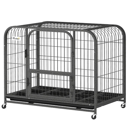 37 Inch Heavy Duty Dog Crate, Large Metal Cage With Lockable Wheels Dog Cages & Crates Black at Gallery Canada