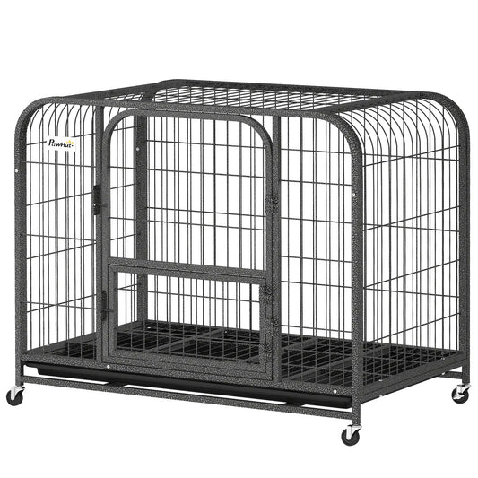 37 Inch Heavy Duty Dog Crate, Large Metal Cage With Lockable Wheels Dog Cages & Crates Black at Gallery Canada