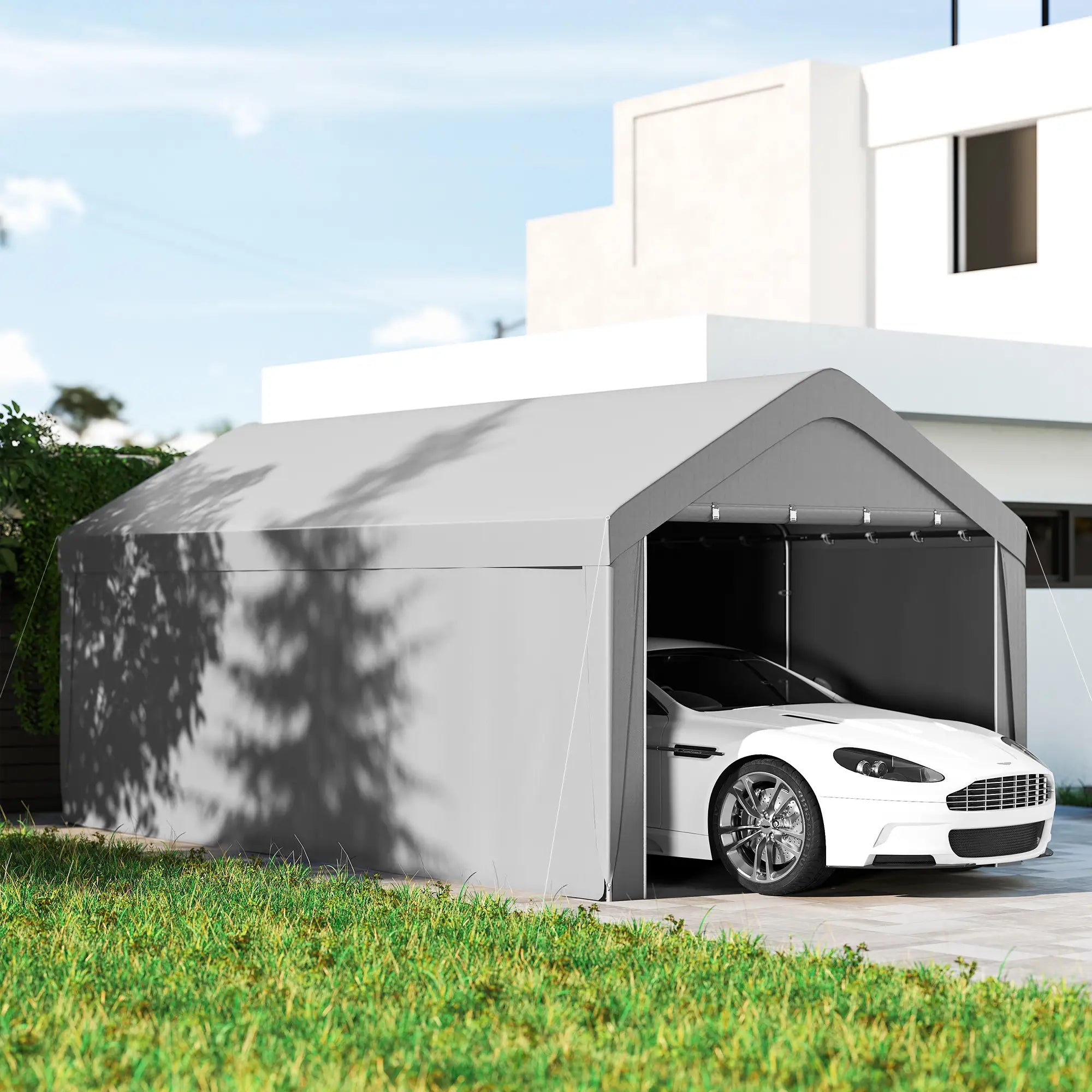 10 x 20 ft Portable Garage, 2 Roll-Up Doors, Removable Sidewalls, Light Grey Car Shelters at Gallery Canada