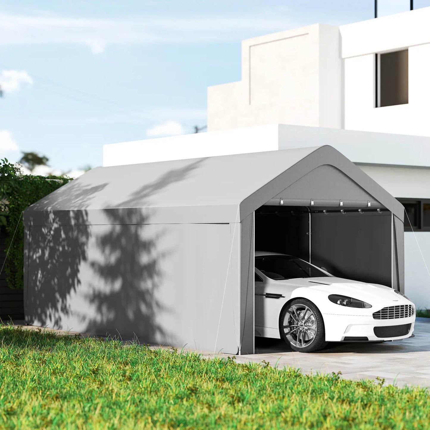 10 x 20 ft Portable Garage, 2 Roll-Up Doors, Removable Sidewalls, Light Grey Car Shelters at Gallery Canada