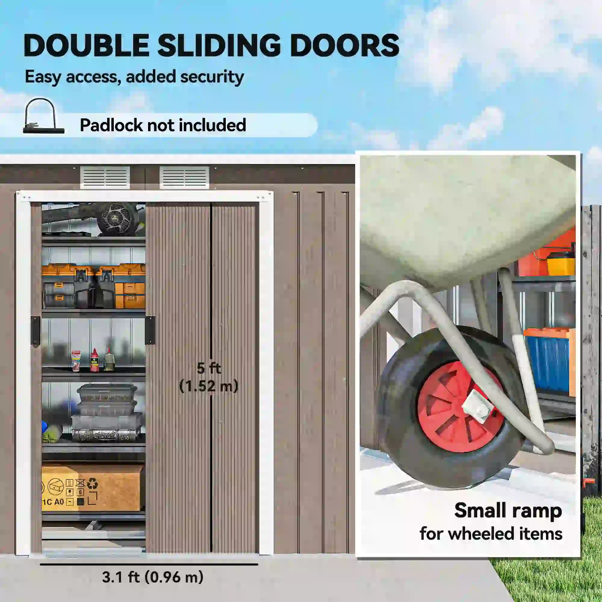 9' x 4' Metal Storage Shed, Foundation Kit, Ventilation, Light Grey Sheds at Gallery Canada