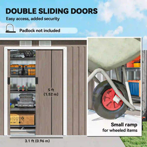 9' x 4' Metal Storage Shed, Foundation Kit, Ventilation, Light Grey