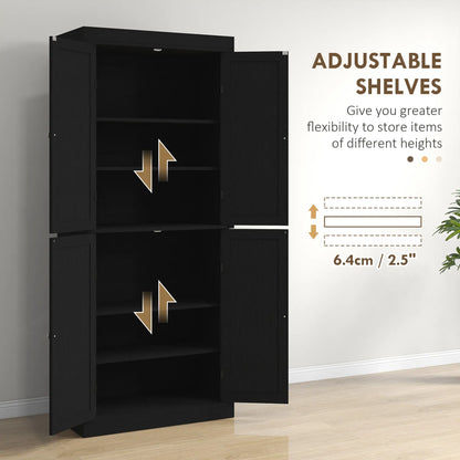 72.5" Freestanding Kitchen Pantry, 4 Doors, Black Kitchen Pantry Cabinets at Gallery Canada