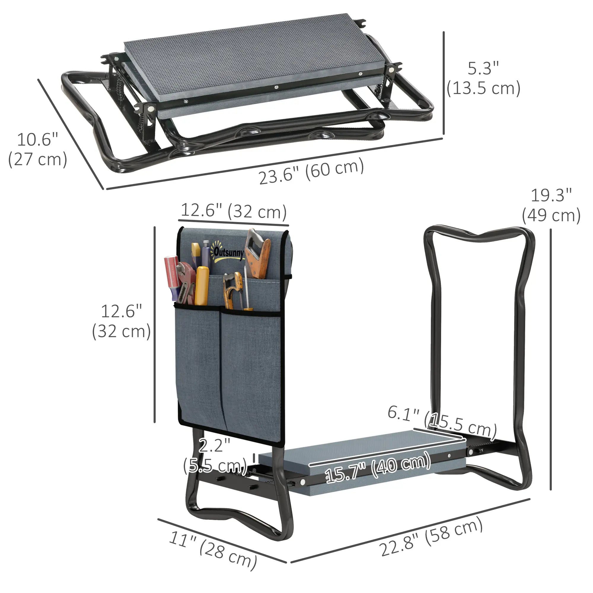 Foldable Garden Kneeler Seat, Thick EVA Foam Pad, Tool Pouch, Grey Garden Accessories at Gallery Canada