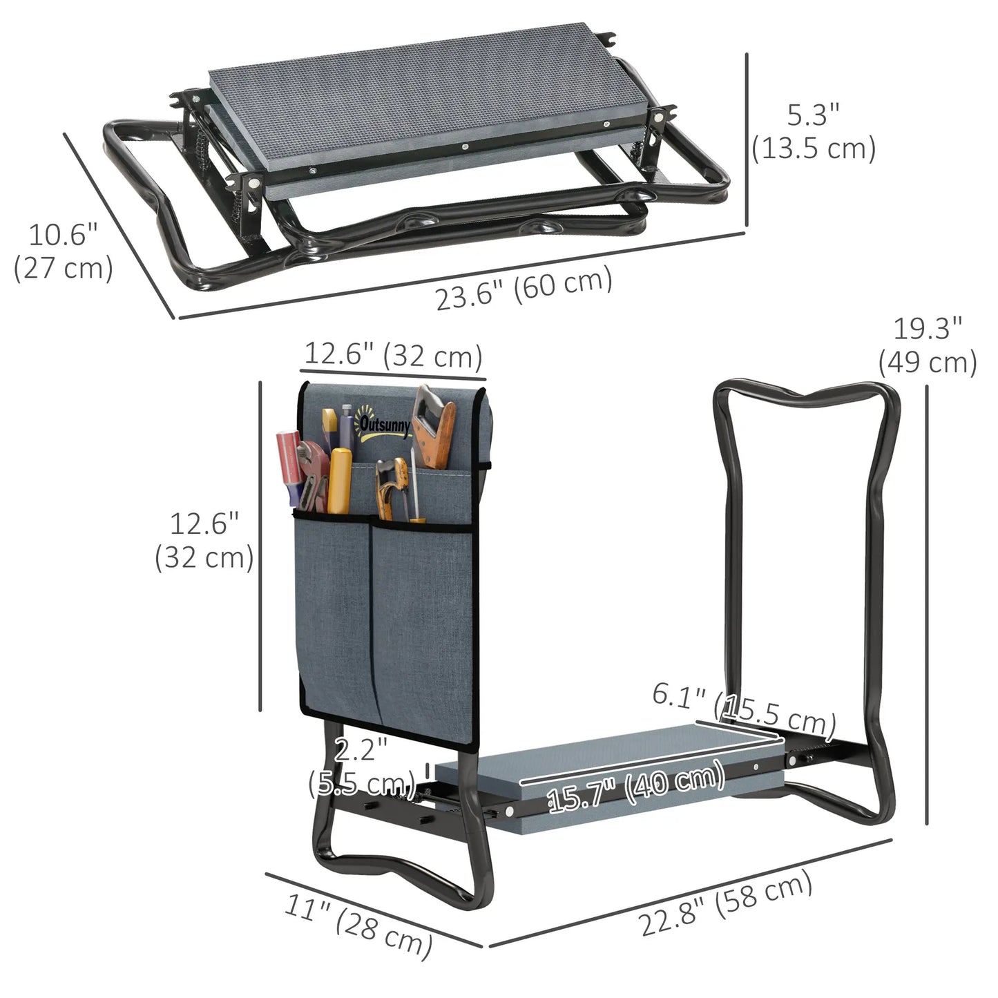 Foldable Garden Kneeler Seat, Thick EVA Foam Pad, Tool Pouch, Grey Garden Accessories at Gallery Canada