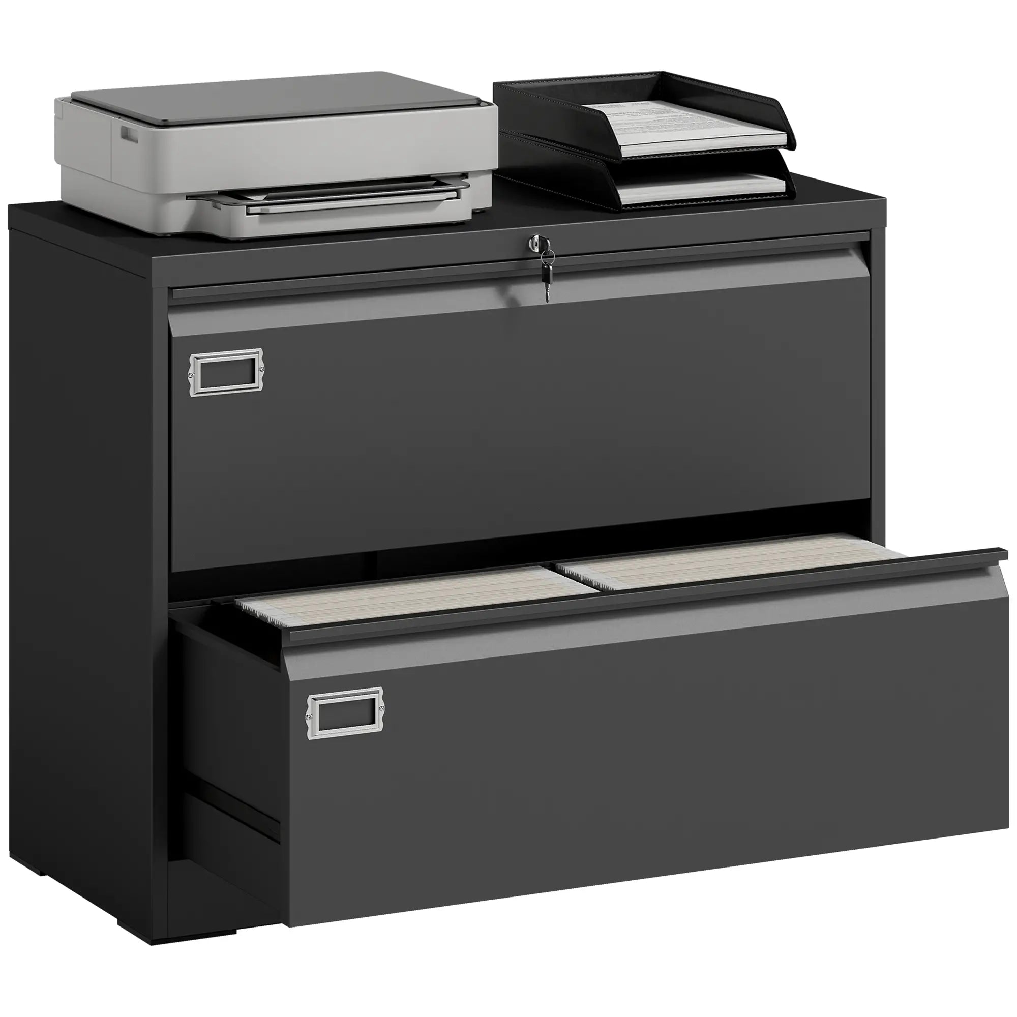 2 Drawer Lateral Filing Cabinet, Lockable Steel, A4 Letter Legal Size, Black Office Cabinets & Cupboards at Gallery Canada