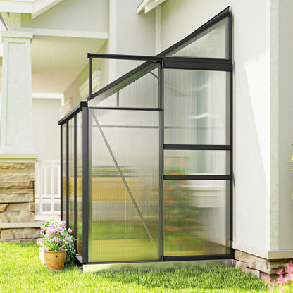 Aluminum Lean-To Greenhouse, Polycarbonate Walk-In, 6' x 4', Dark Grey Walk In Greenhouses at Gallery Canada