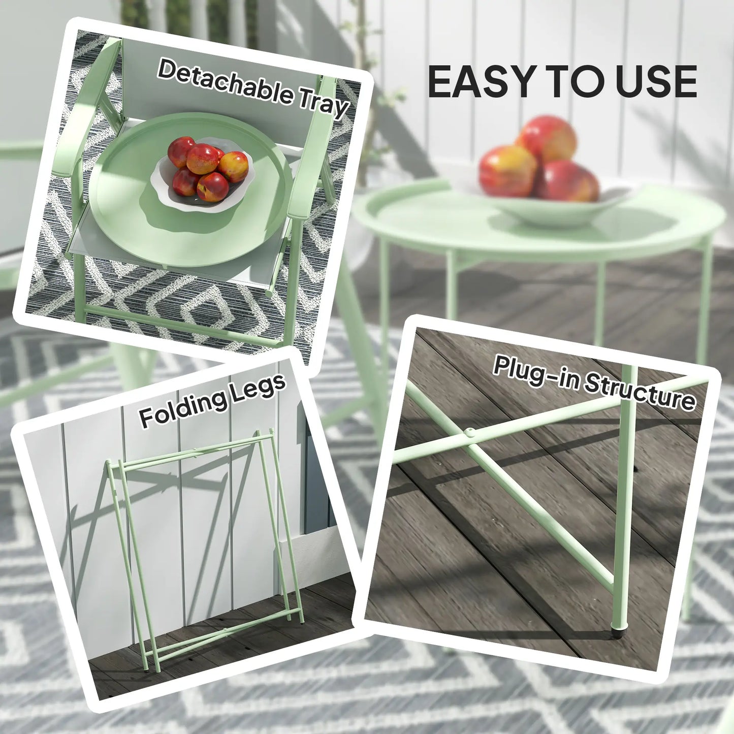 18" Outdoor Side Table, Removable Tray, Folding Legs, Green Patio Side Tables at Gallery Canada