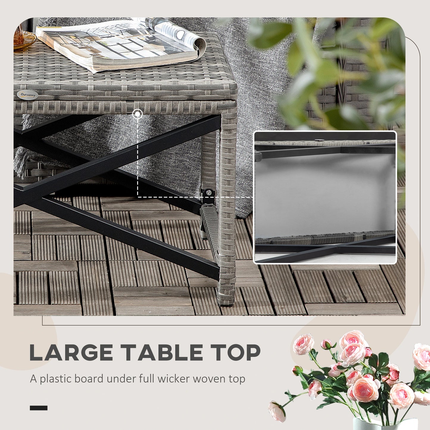 Wicker End Table, Outdoor PE Rattan Side Table, Plastic Board, Mixed Gray, Gray Patio Side Tables at Gallery Canada