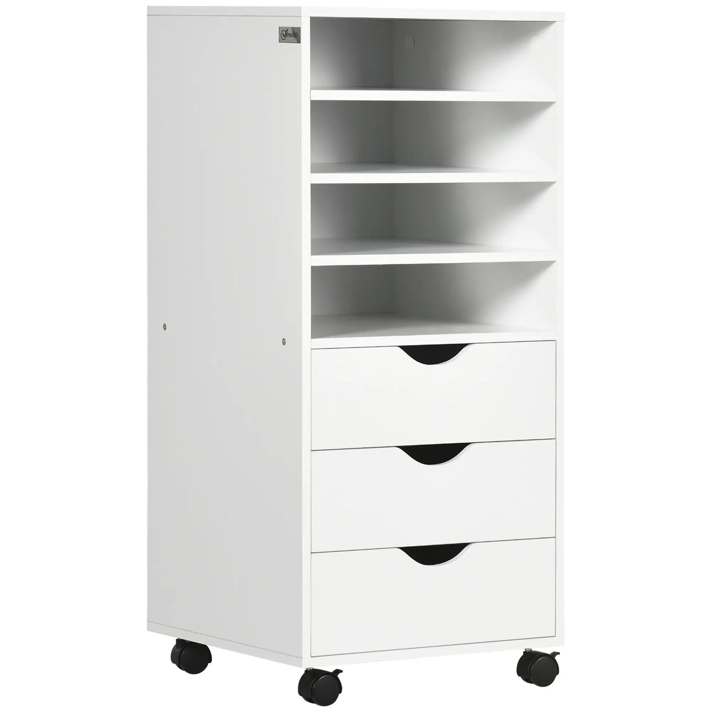 Vertical Filing Cabinet, Mobile 3 Drawers, 4 Shelves, White Office Cabinets & Cupboards White at Gallery Canada