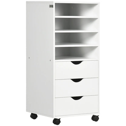 Vertical Filing Cabinet, Mobile 3 Drawers, 4 Shelves, White Office Cabinets & Cupboards White at Gallery Canada