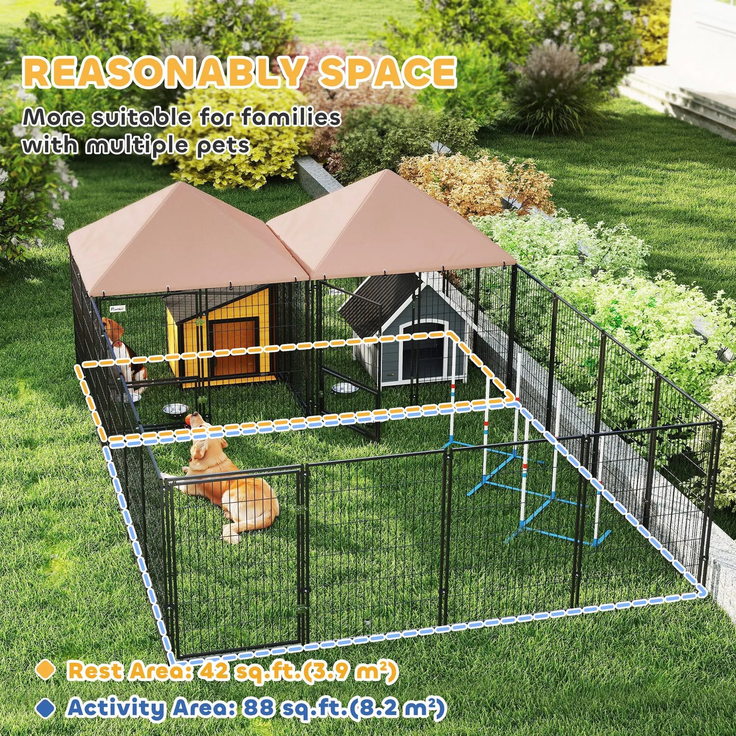 Large Outdoor Dog Kennel, 2 Rooms, Rotating Bowls, 13.5' x 9.4' x 5.1' Houses, Kennels & Pens at Gallery Canada