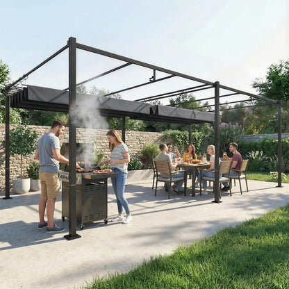 19' x 10' Dark Grey Pergola, Retractable Canopy, UV50+ Sun Shade, Dark Grey Pergolas at Gallery Canada