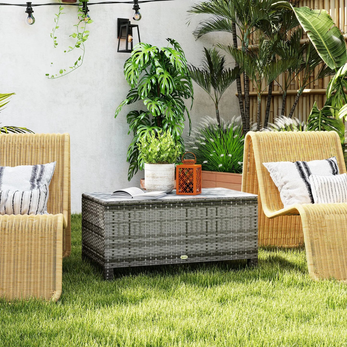 Rattan Wicker Coffee Table with Glass Top Outdoor Garden Patio Furniture Brown Tempered Patio Dinning Tables at Gallery Canada