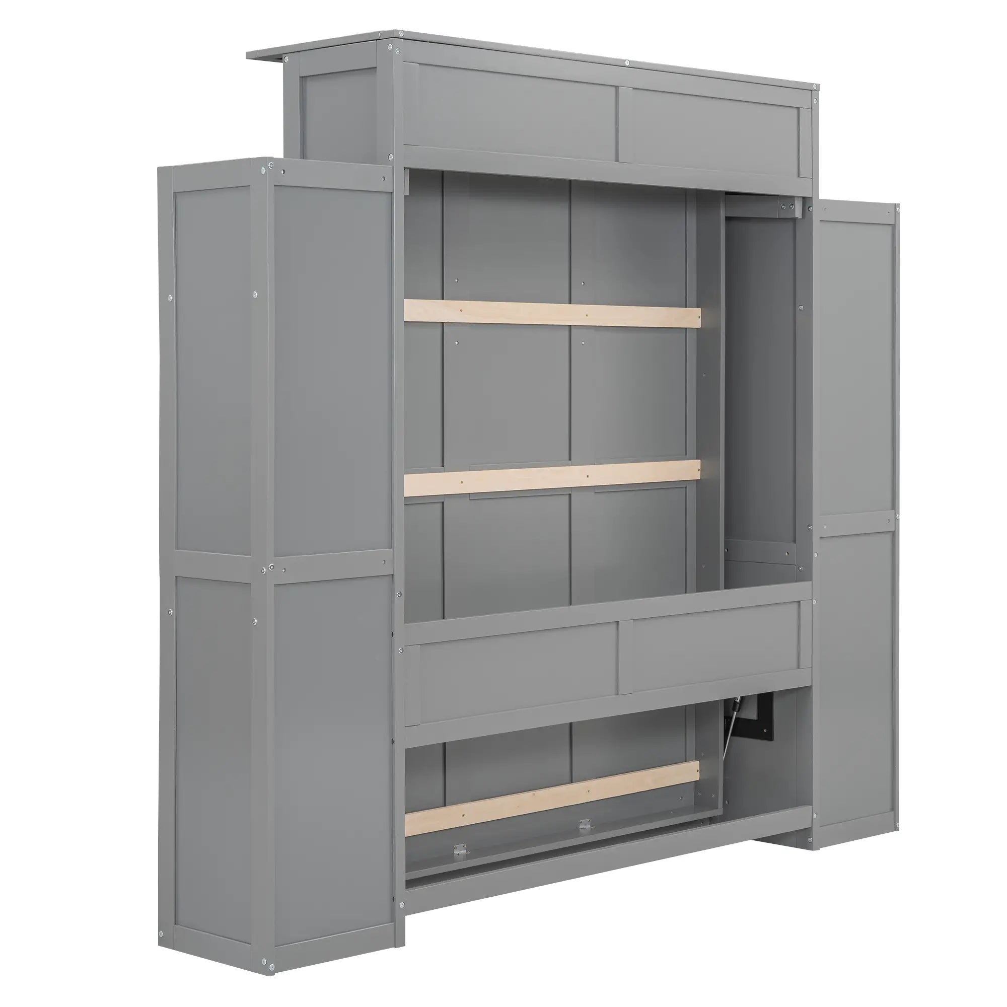Murphy Bed with Shelves, LED Lights, Space-Saving Wall Bed, 91