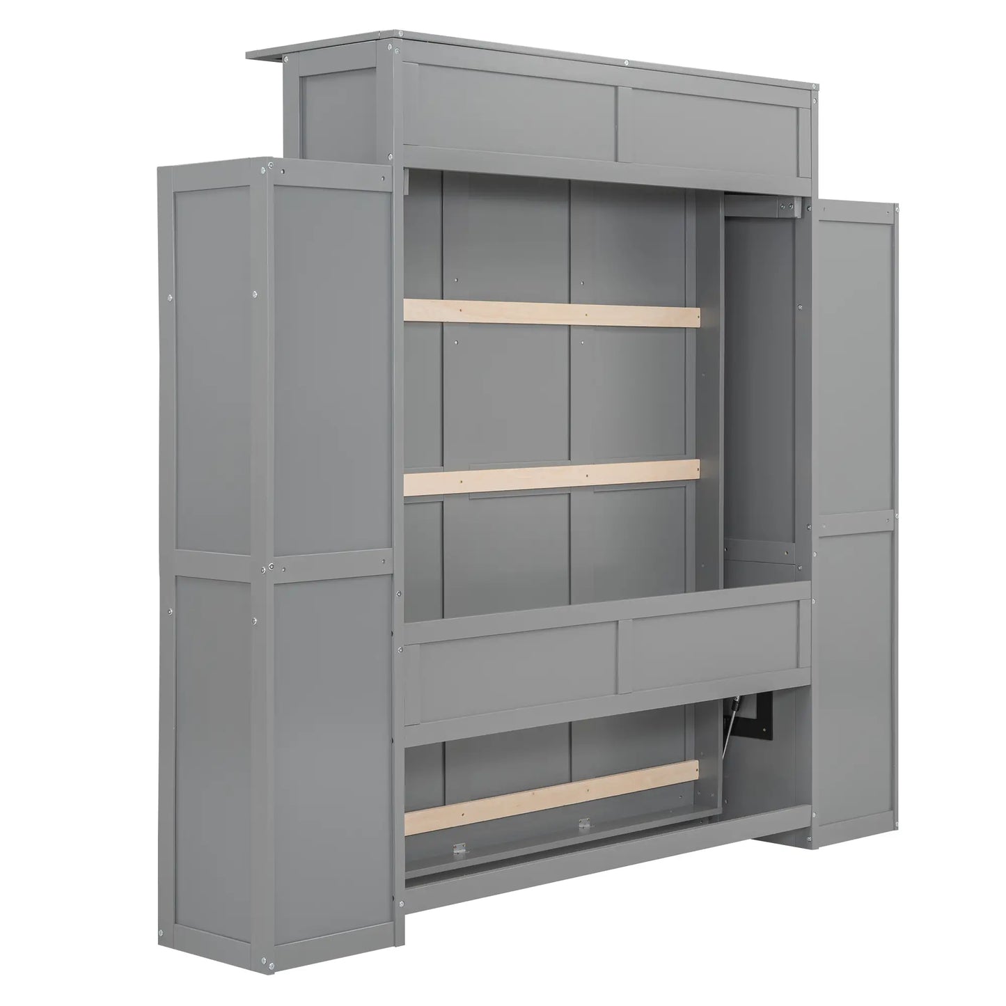 Murphy Bed with Shelves, LED Lights, Space-Saving Wall Bed, 91" L x 81" W x 84" H, Grey Bed Frames at Gallery Canada