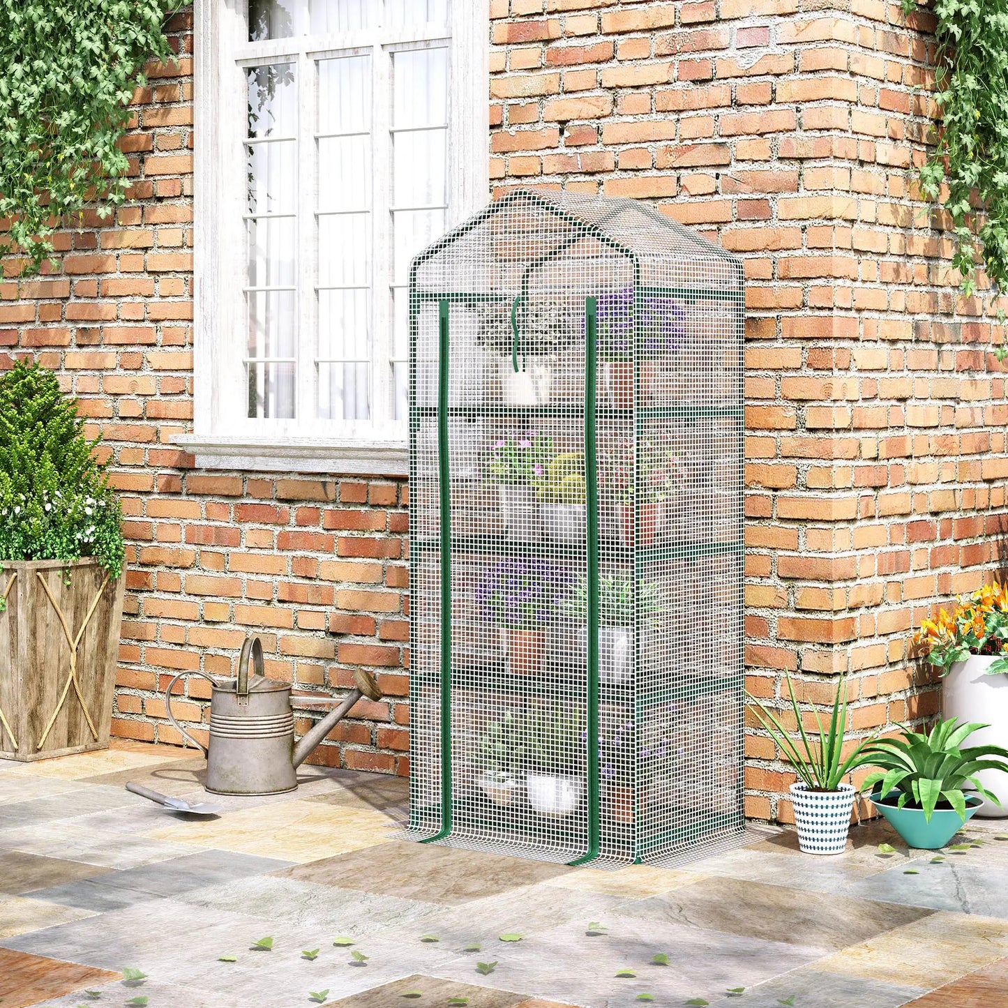 28" x 20" x 63" Portable Greenhouse, 4 Tier Shelves, Steel Frame, PE Cover, White Walk In Greenhouses at Gallery Canada